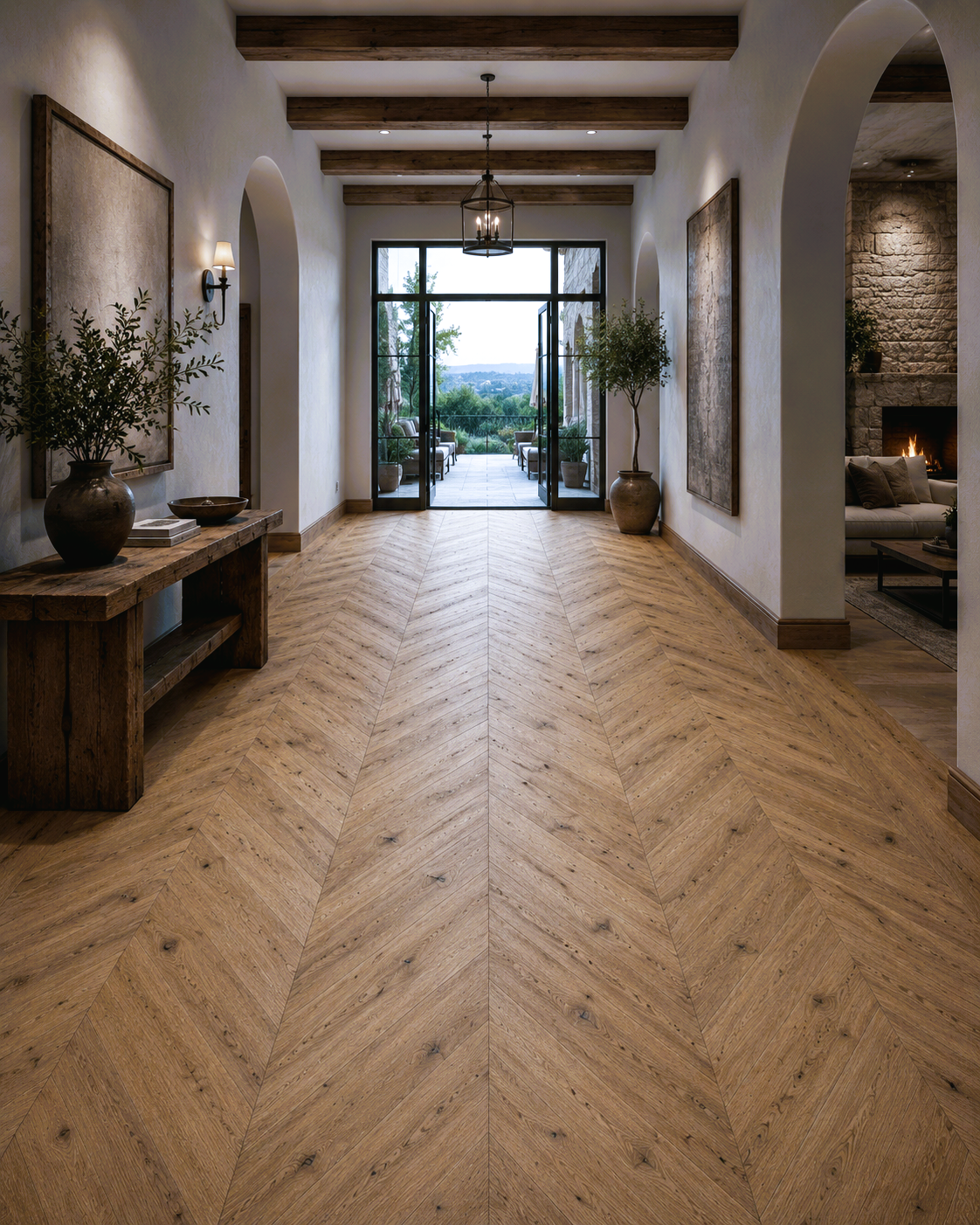 Parchet stratificat stejar, Chevron 13x150x850 mm, Clasa Rustic, VANILLA