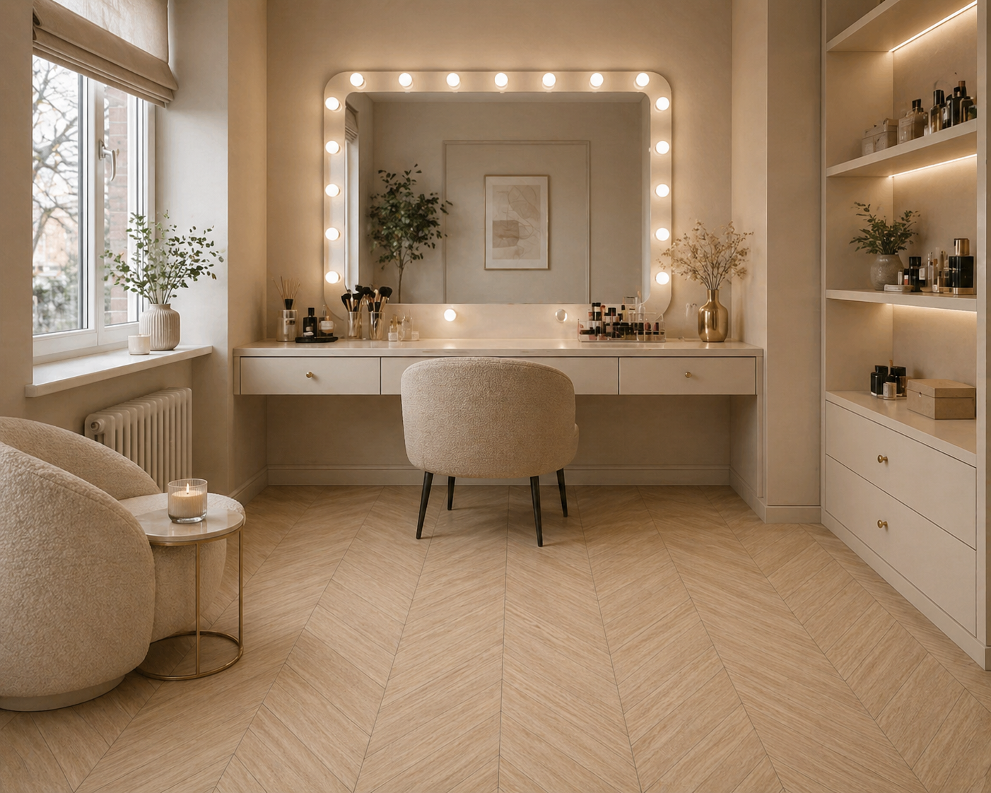Parchet stratificat stejar, Chevron 13x150x850 mm, Clasa Select, BEIGE