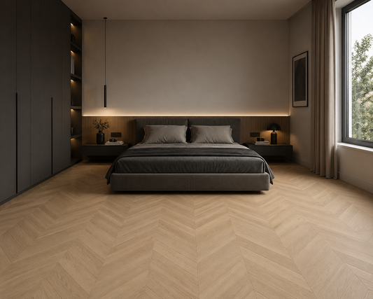 Parchet stratificat stejar, Chevron 12x100x600 mm, Clasa Select, OYSTER
