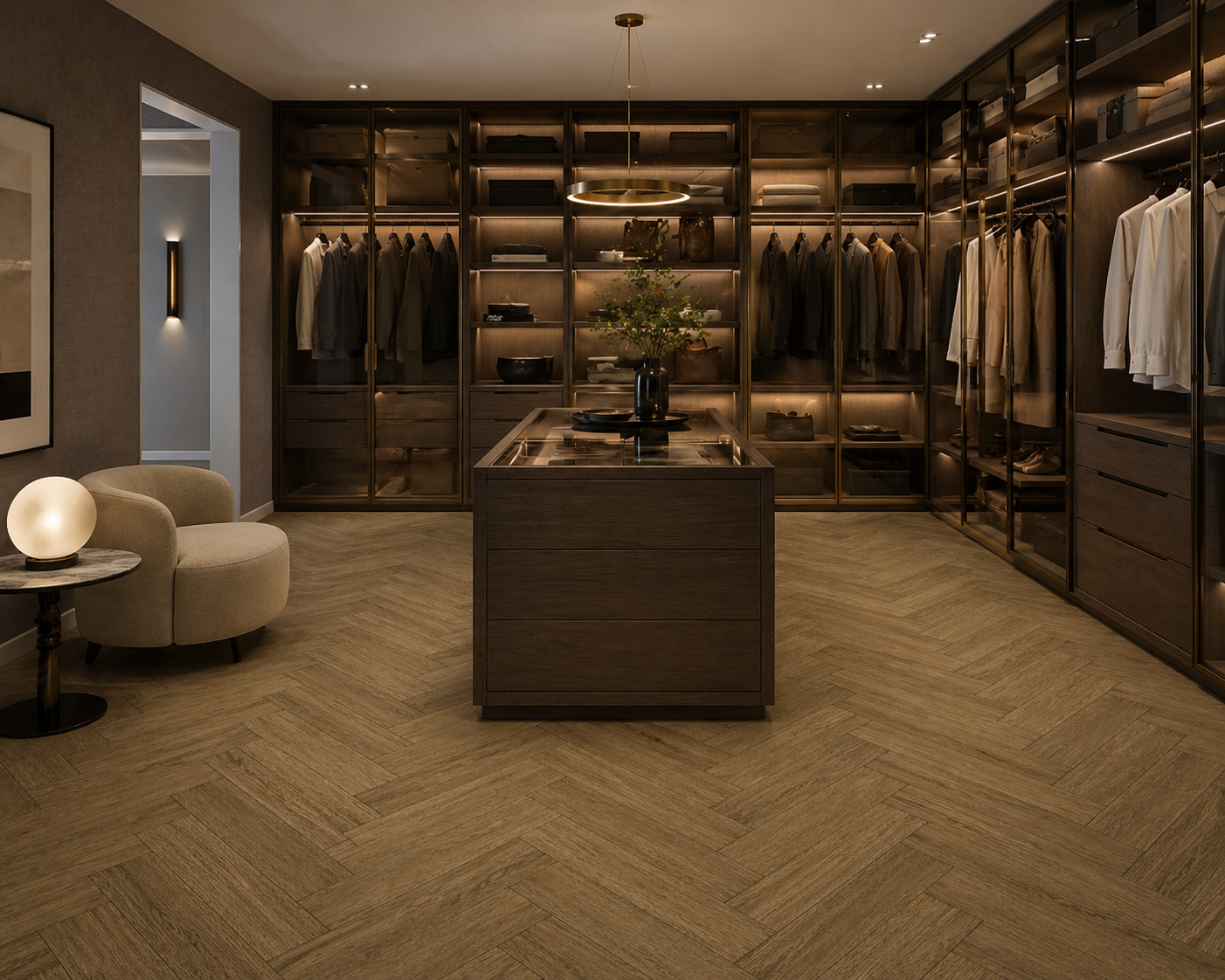 Parchet stratificat stejar, Herringbone 11x120x600 mm, Clasa Select, CASTLE BROWN