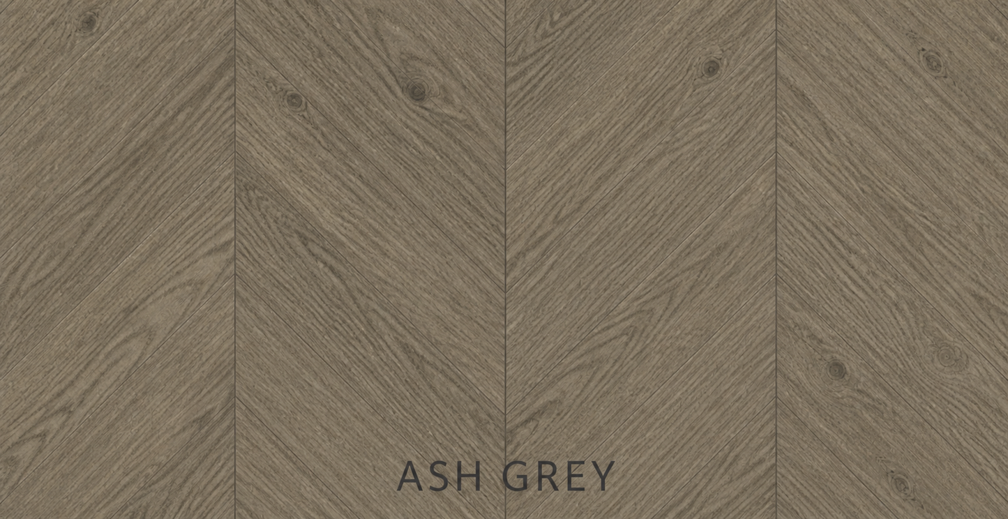 Parchet stratificat stejar, Chevron 13x150x850 mm, Clasa Natur, ASH GREY