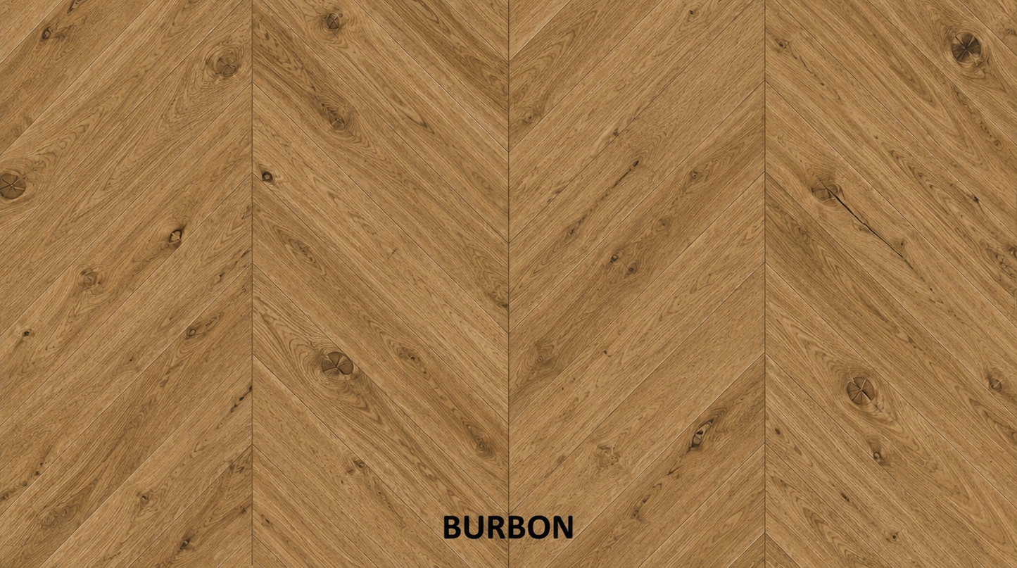 Parchet stratificat stejar, Chevron 12x100x600 mm, Clasa Rustic, BURBON