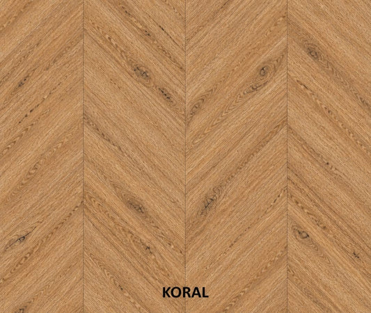 Parchet stratificat stejar, Chevron 12x100x600 mm, Clasa Rustic, KORAL