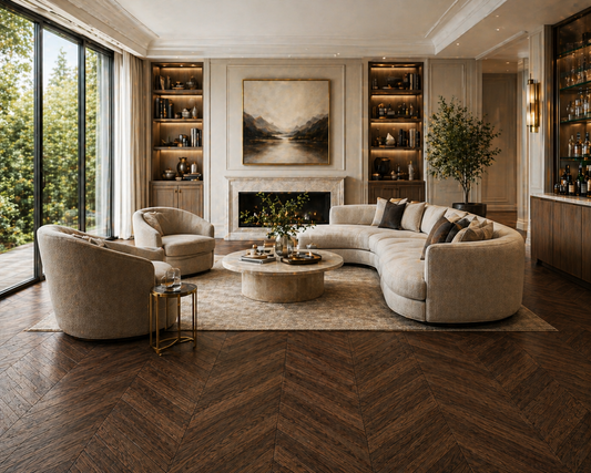 Parchet stratificat stejar, Chevron 12x100x600 mm, Clasa Select, RAVEN