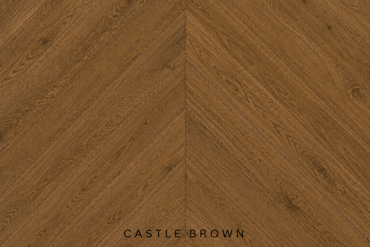 Parchet stratificat stejar, Chevron 12x100x600 mm, Clasa Natur, CASTLE BROWN