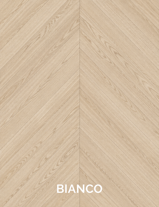 Parchet stratificat stejar, Chevron 12x100x600 mm, Clasa Select, BIANCO