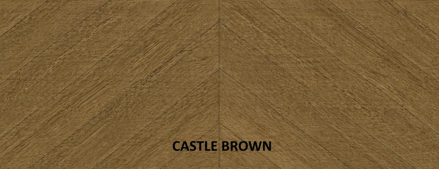 Parchet stratificat stejar, Chevron 12x100x600 mm, Clasa Select, CASTLE BROWN