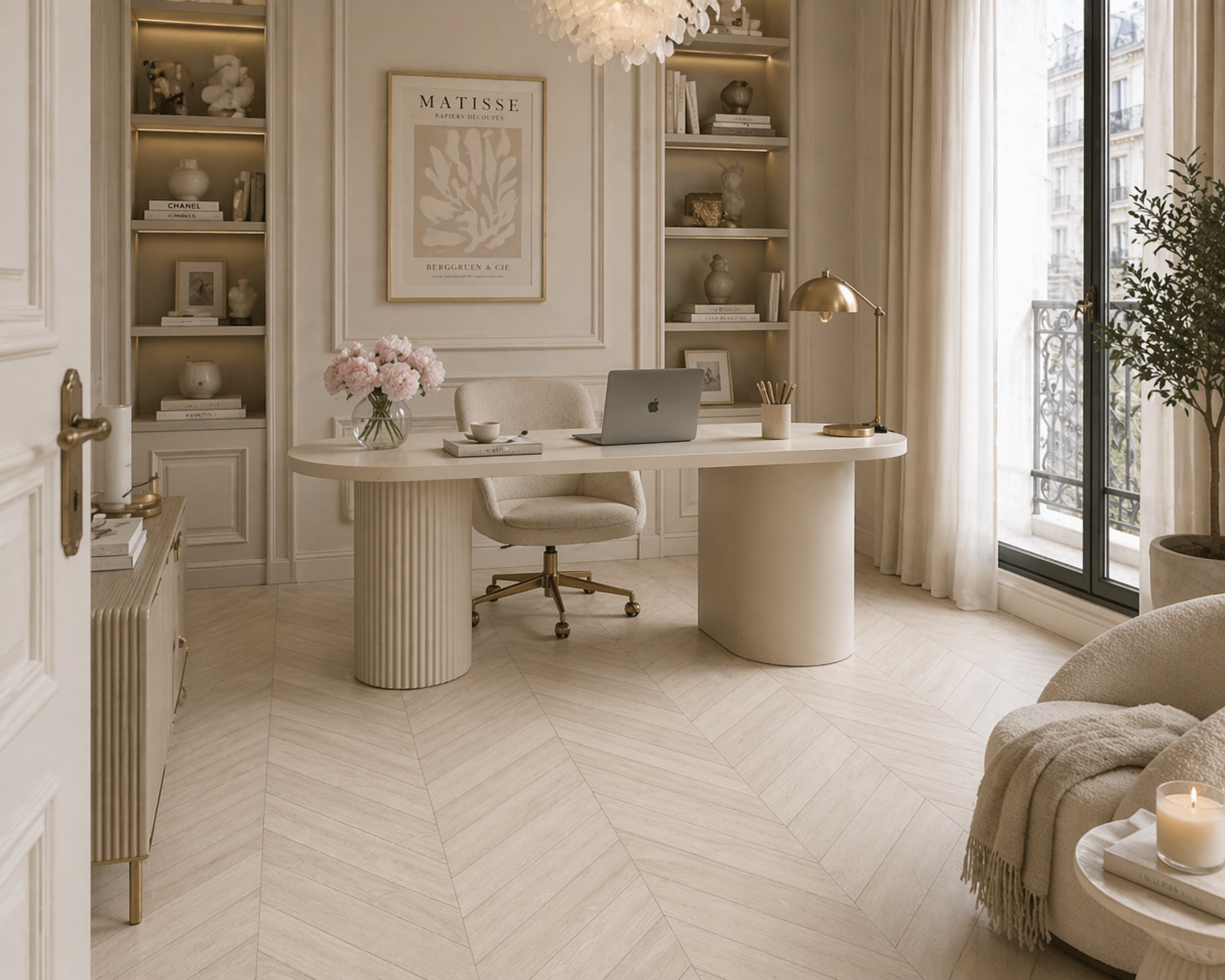 Parchet stratificat stejar, Chevron 12x100x600 mm, Clasa Select, COTTON WHITE