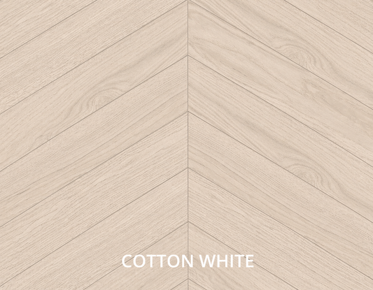 Parchet stratificat stejar, Chevron 12x100x600 mm, Clasa Select, COTTON WHITE