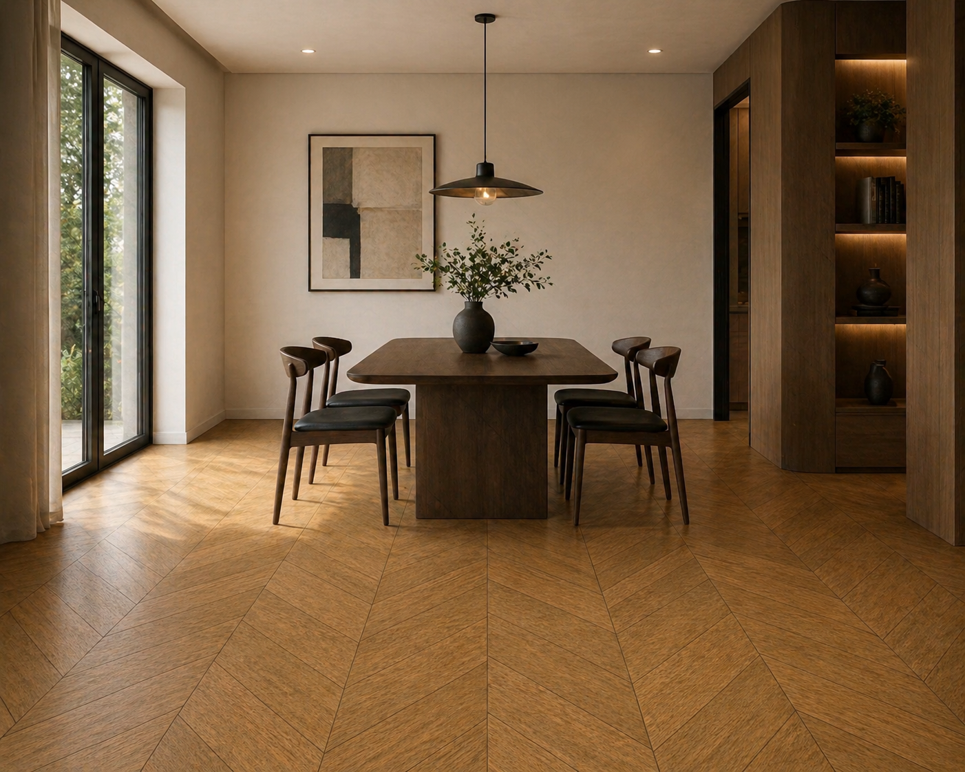 Parchet stratificat stejar, Chevron 12x100x600 mm, Clasa Select, DARK OAK