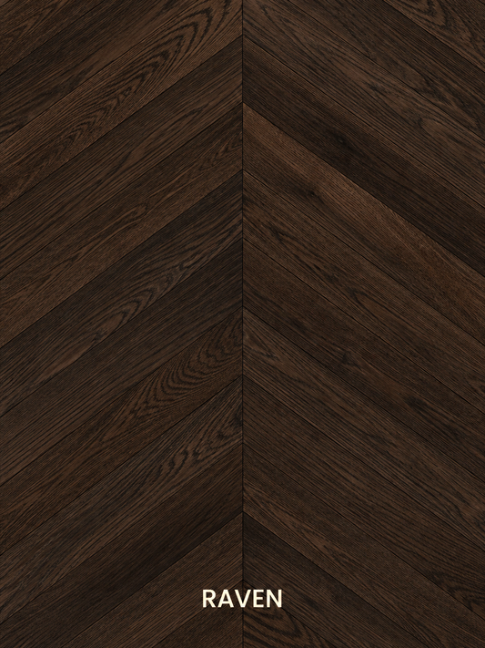 Parchet stratificat stejar, Chevron 12x100x600 mm, Clasa Select, RAVEN