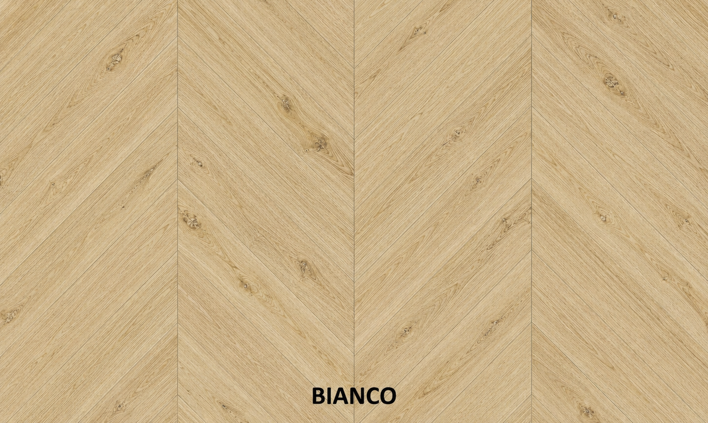 Parchet stratificat stejar, Chevron 12x100x600 mm, Clasa Rustic, BIANCO
