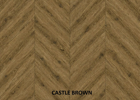 Parchet stratificat stejar, Chevron 12x100x600 mm, Clasa Rustic, CASTLE BROWN