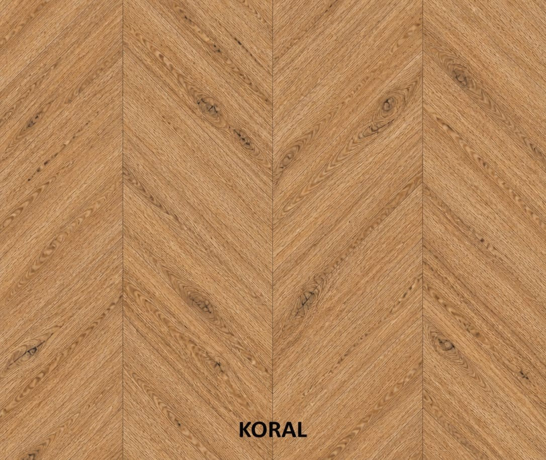Parchet stratificat stejar, Chevron 13x150x850 mm, Clasa Rustic, KORAL
