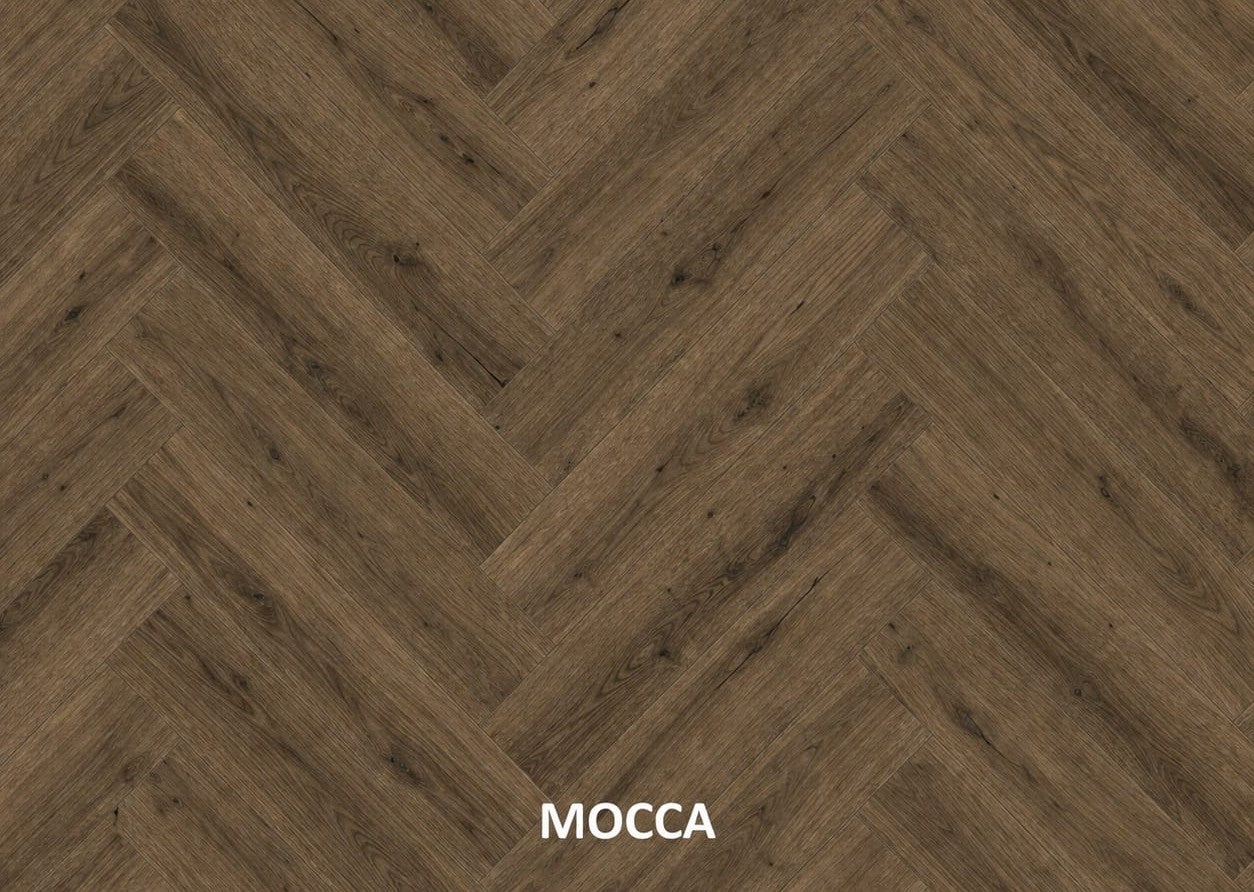 Parchet stratificat stejar, Herringbone 13x150x665 mm, Clasa Rustic, MOCCA