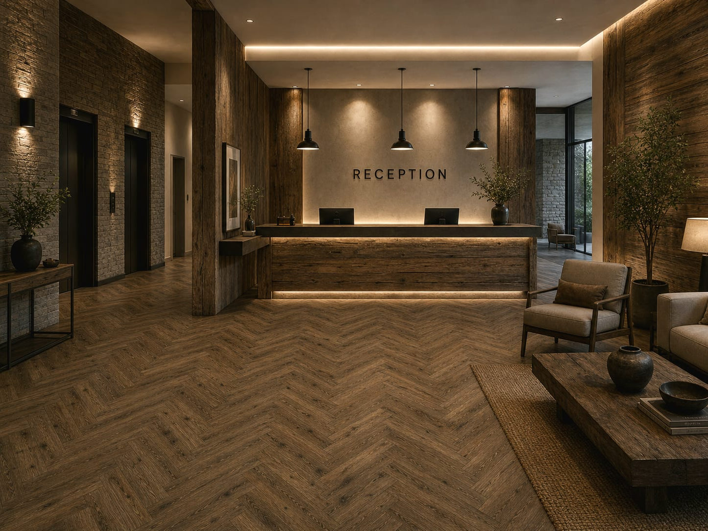 Parchet stratificat stejar, Herringbone 13x150x665 mm, Clasa Rustic, MOCCA